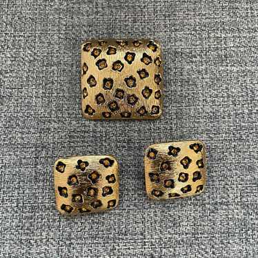 Vintage Vintage 3pc Gold Tone Leopard Brooch Pin … - image 1