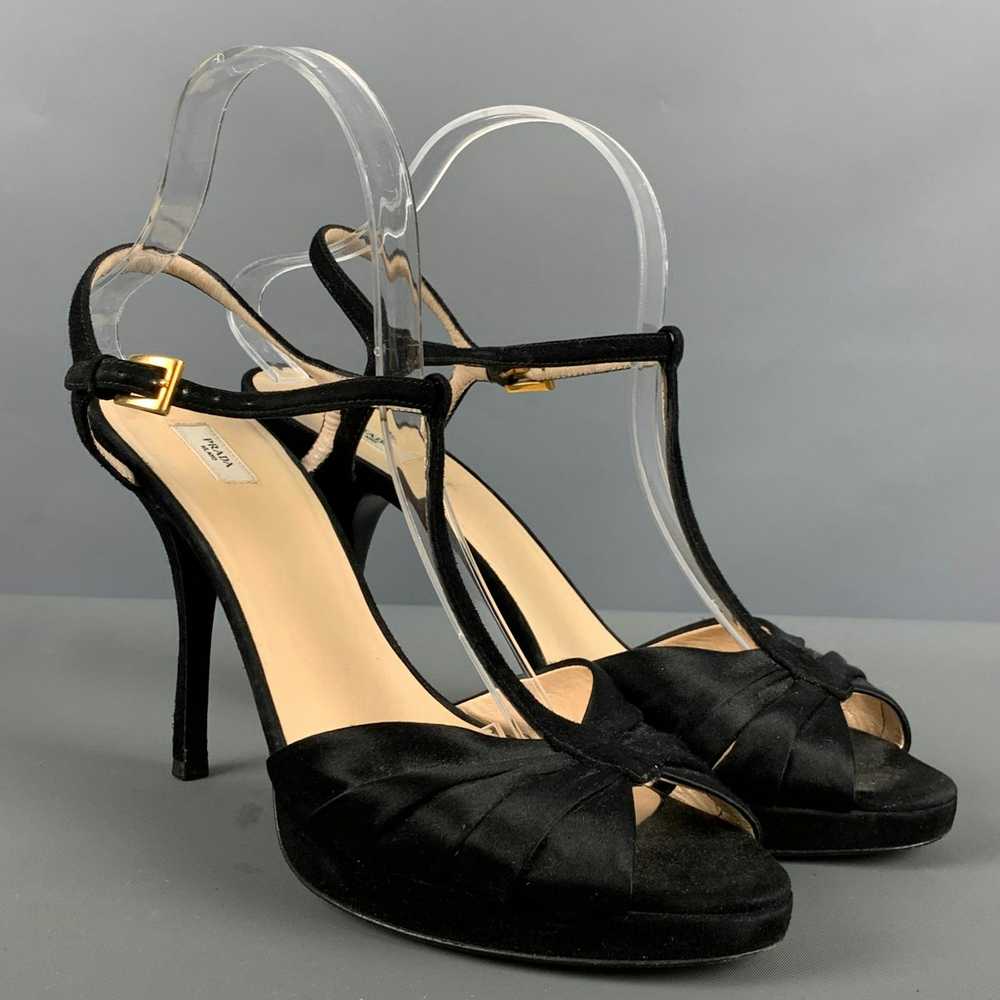Prada Black Silk Suede Platform Sandals - image 1