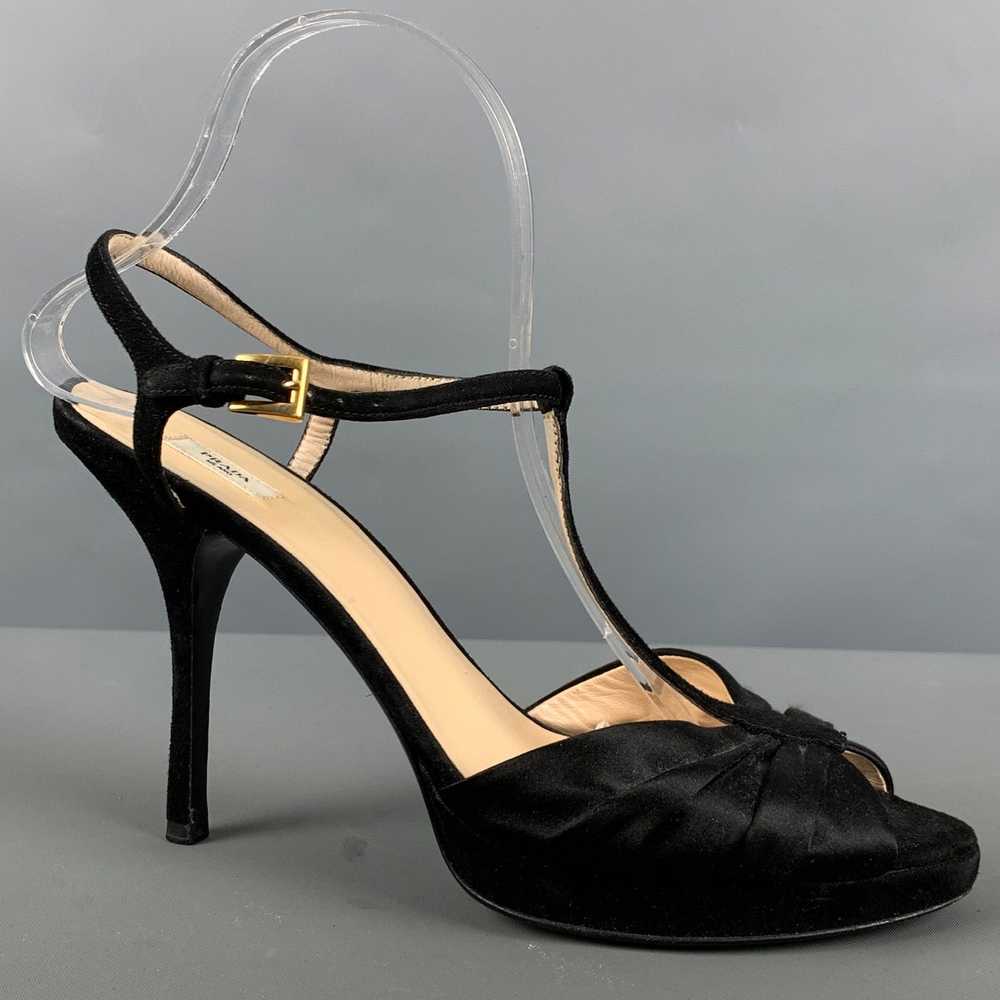 Prada Black Silk Suede Platform Sandals - image 2