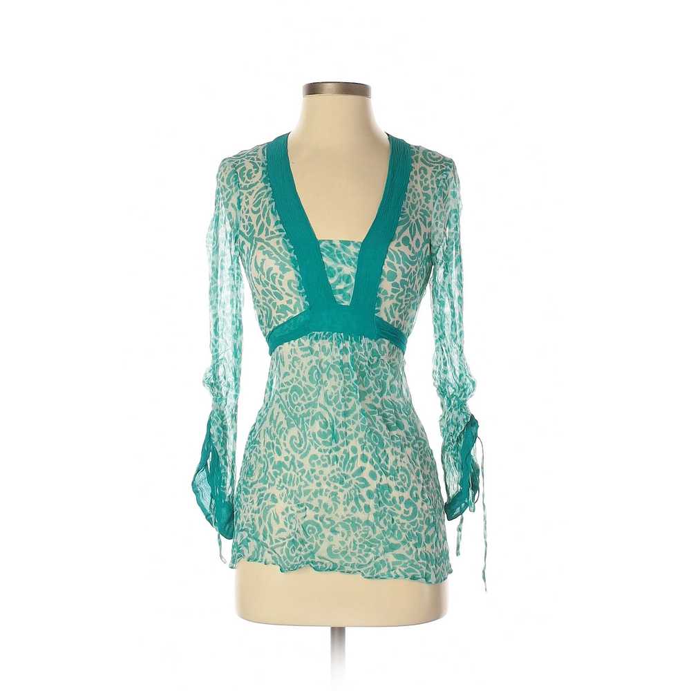 Milly Milly Blue Teal Paisley Print Sheer Long Sl… - image 1