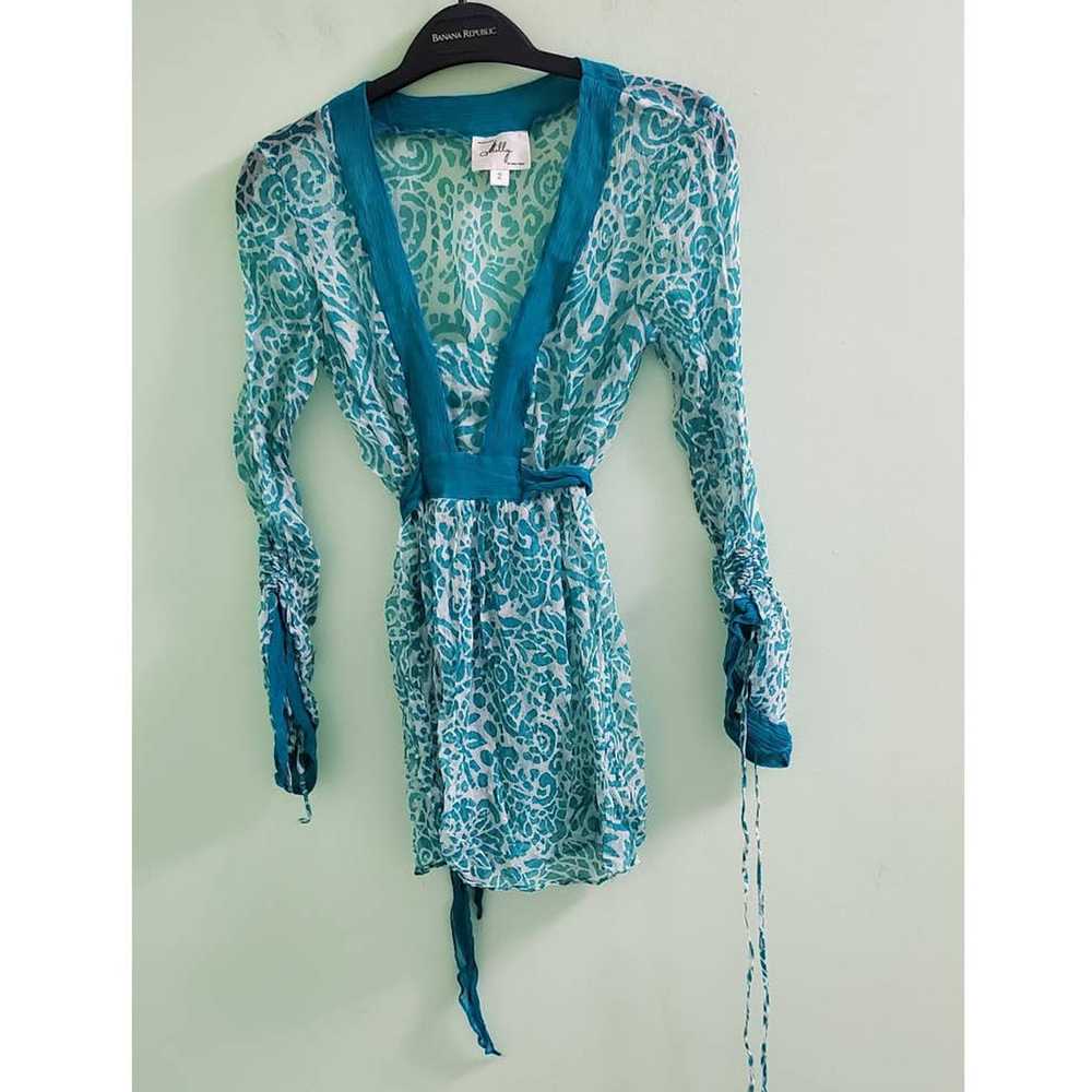 Milly Milly Blue Teal Paisley Print Sheer Long Sl… - image 3
