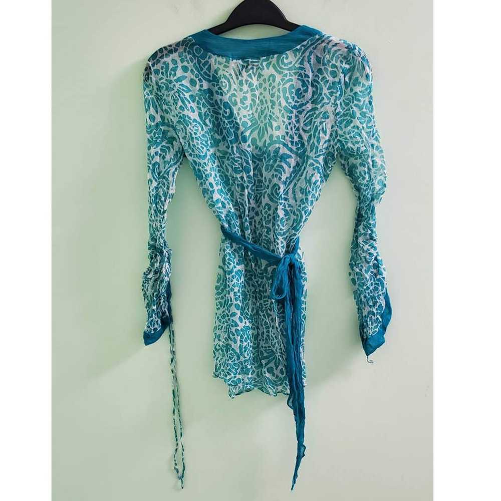 Milly Milly Blue Teal Paisley Print Sheer Long Sl… - image 4