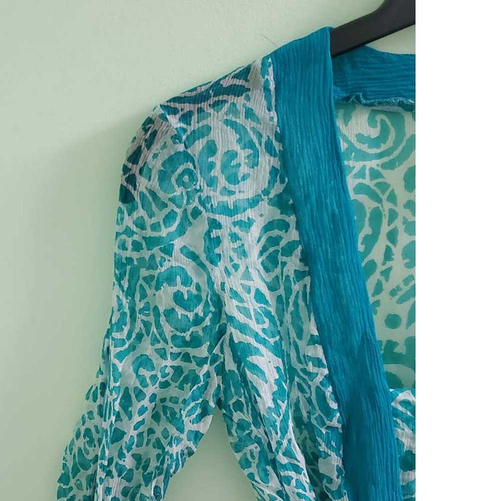 Milly Milly Blue Teal Paisley Print Sheer Long Sl… - image 5