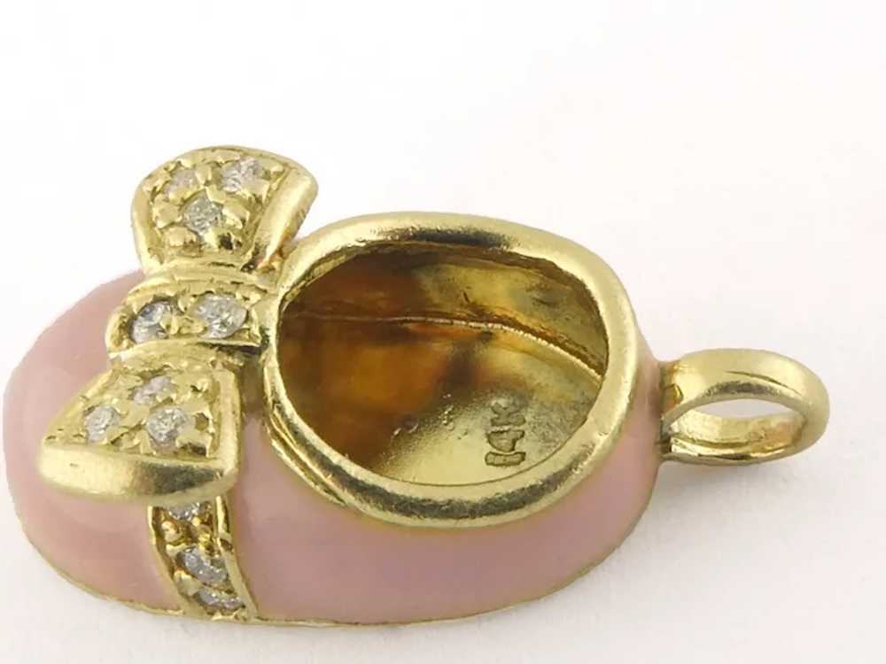 Vintage 14K Yellow Gold, Pink Enamel & Diamond Ba… - image 4