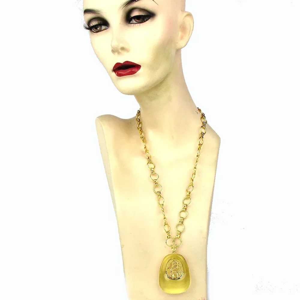 Designer 18K Goldplate Gem-Like Resin Necklace - … - image 3