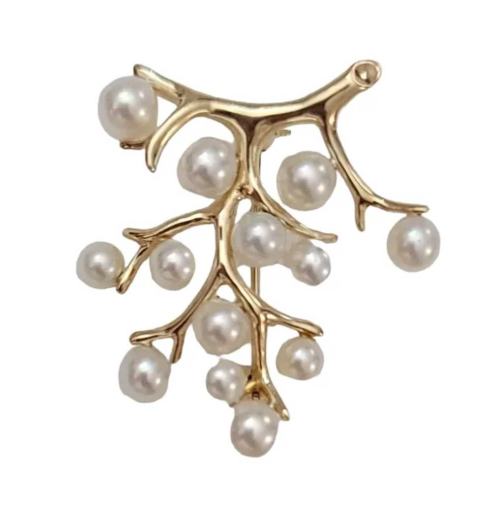 14K Yellow Gold Branch Genuine Pearl, Berry Tree … - image 2