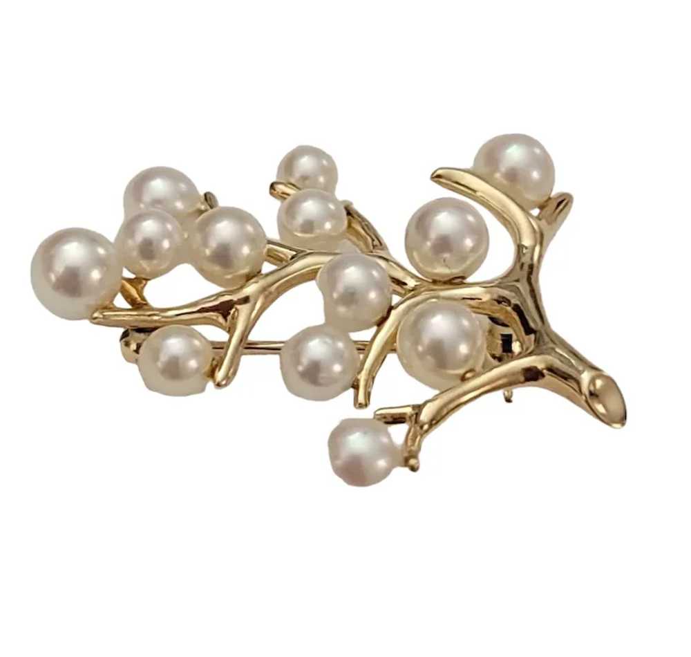 14K Yellow Gold Branch Genuine Pearl, Berry Tree … - image 3