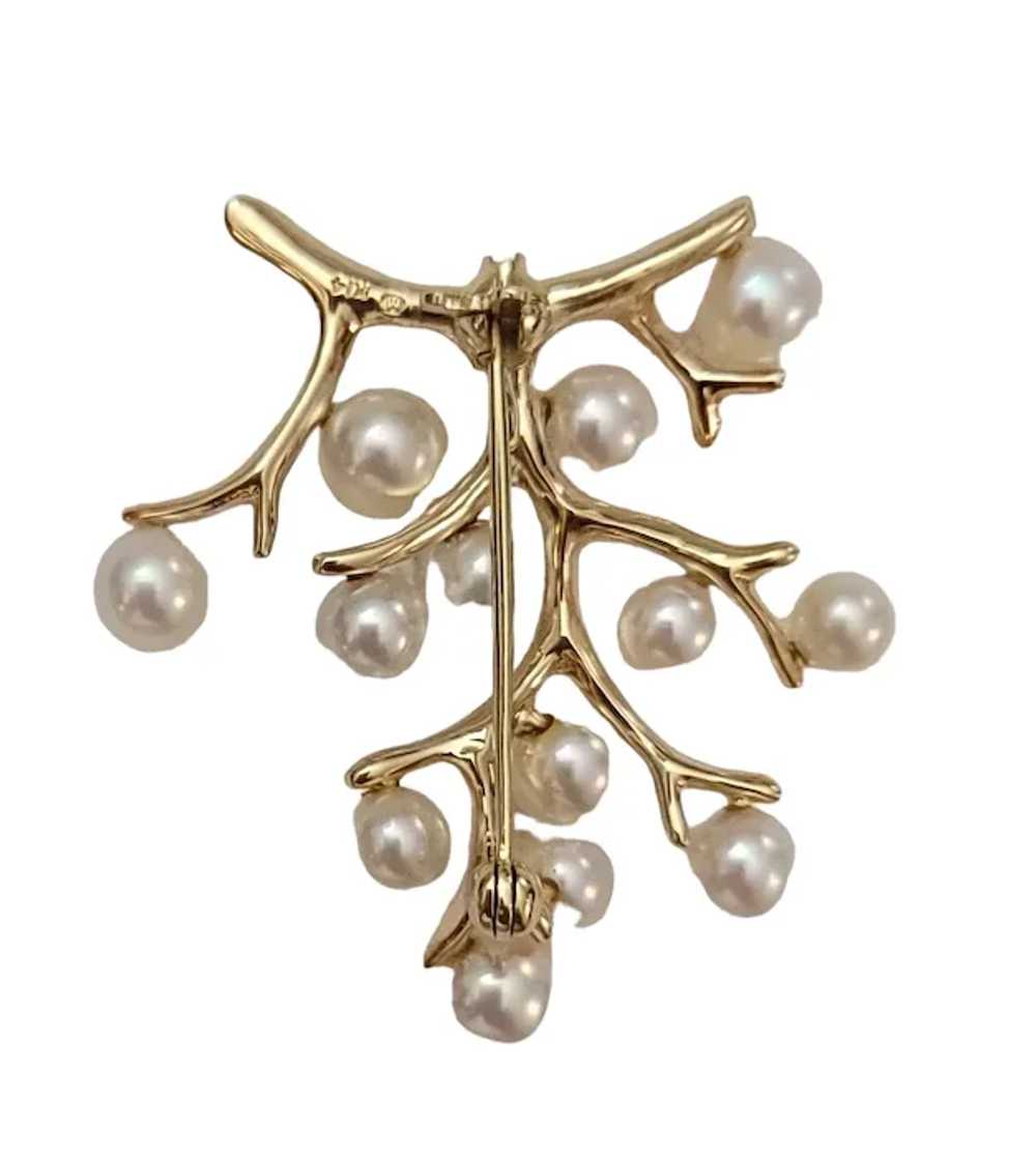 14K Yellow Gold Branch Genuine Pearl, Berry Tree … - image 5
