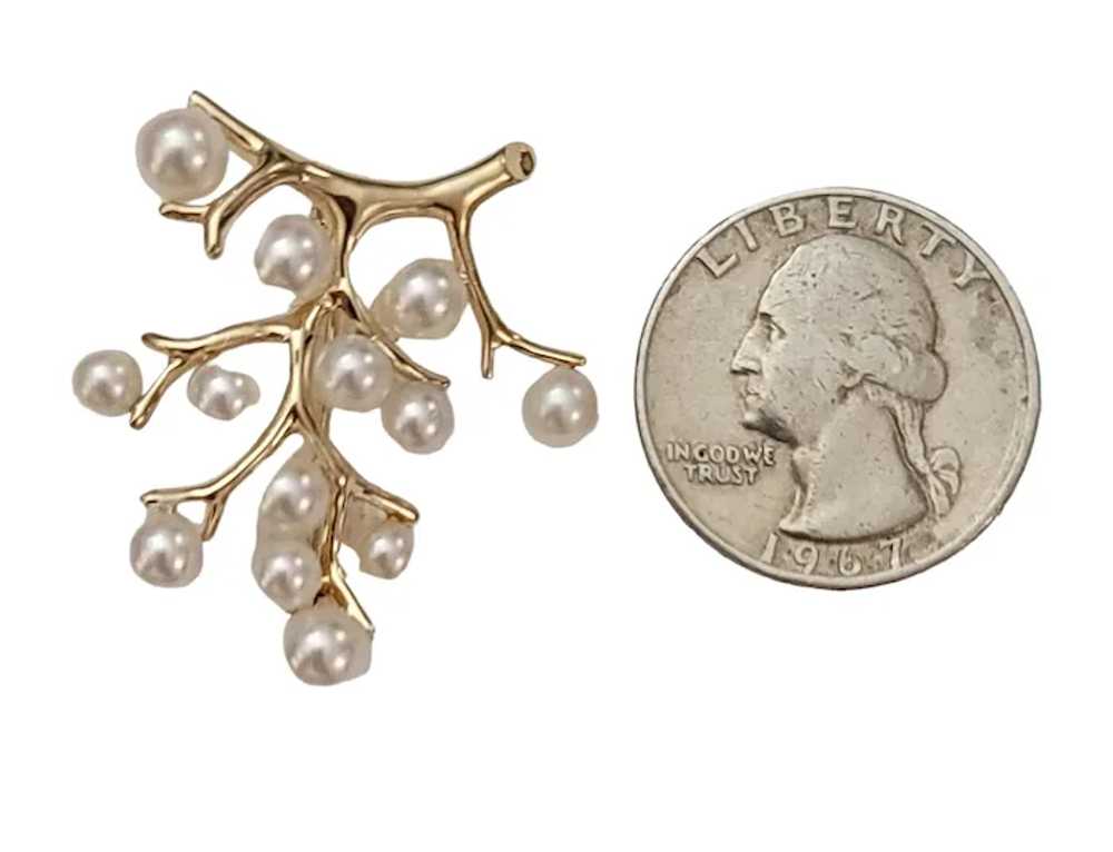 14K Yellow Gold Branch Genuine Pearl, Berry Tree … - image 7
