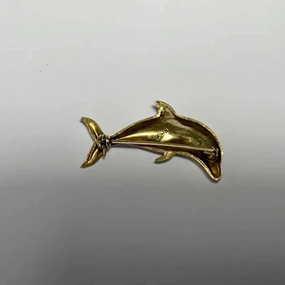 Gold Tone Dolphin Brooch Pin Made in Spain - image 3