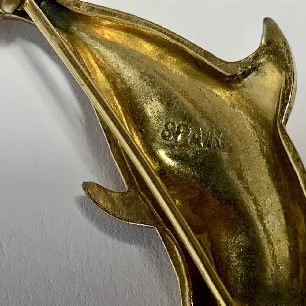 Gold Tone Dolphin Brooch Pin Made in Spain - image 4