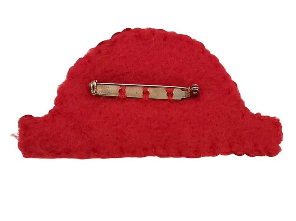 Red Sequin Gold Glass Bead Felt Bowler Hat Brooch… - image 3