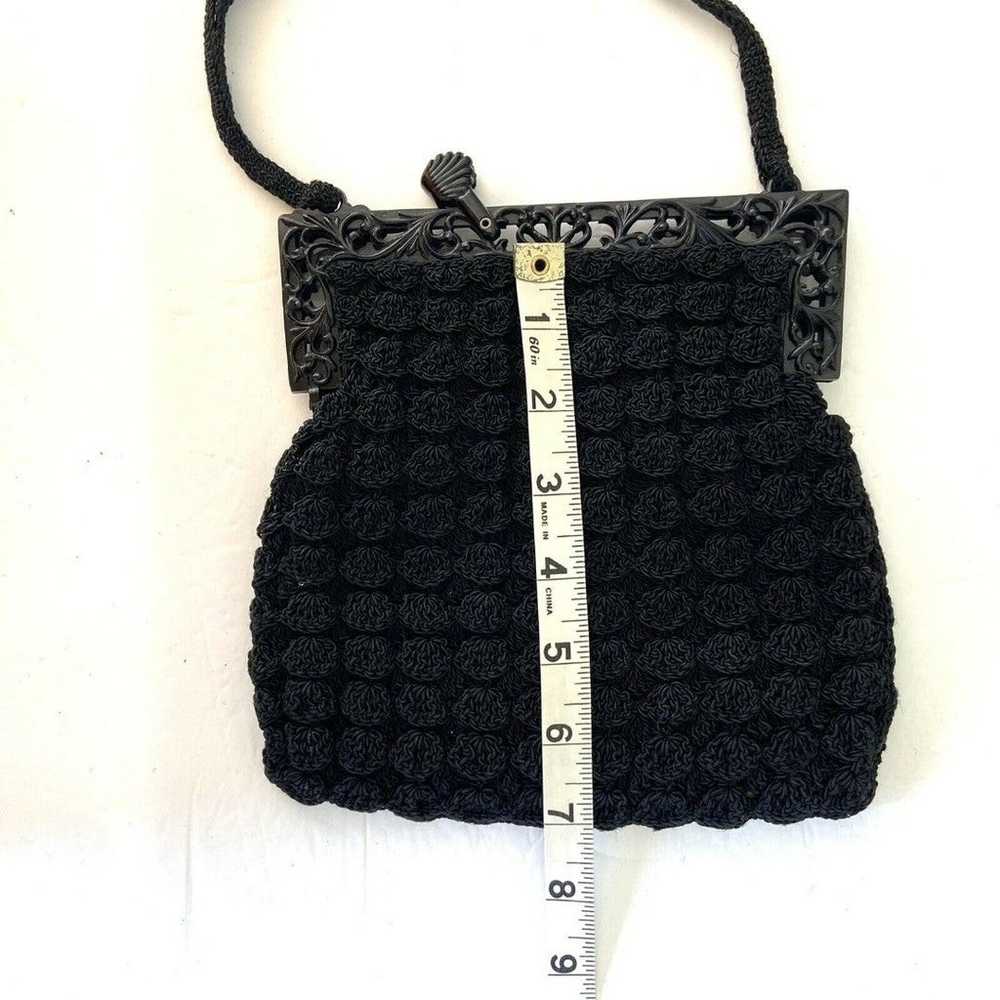 Vintage Black Gimp Corde Crochet Rosette Evening … - image 10