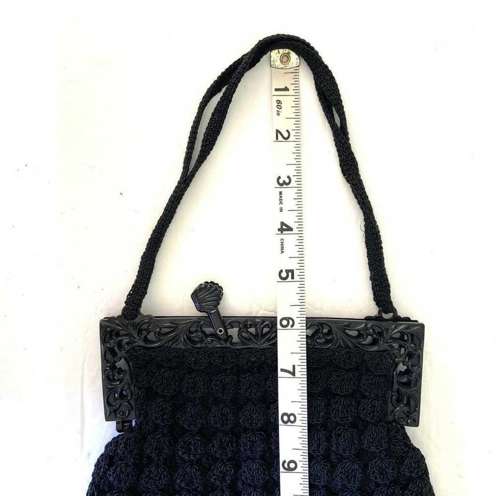 Vintage Black Gimp Corde Crochet Rosette Evening … - image 11