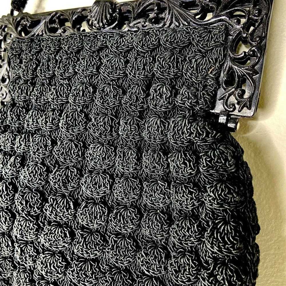 Vintage Black Gimp Corde Crochet Rosette Evening … - image 2