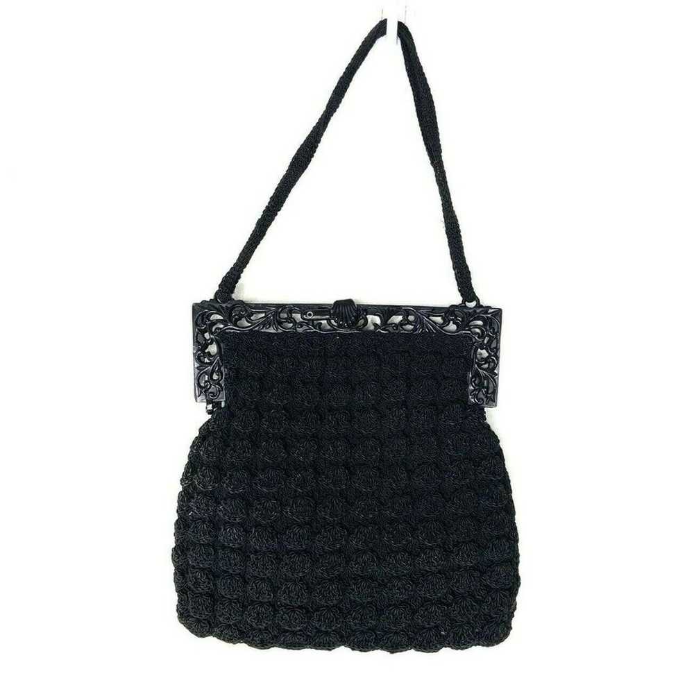 Vintage Black Gimp Corde Crochet Rosette Evening … - image 3