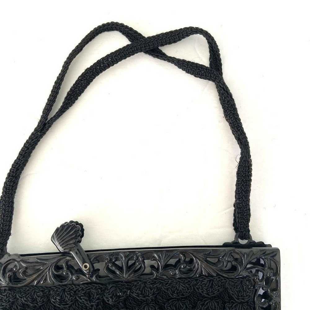 Vintage Black Gimp Corde Crochet Rosette Evening … - image 8
