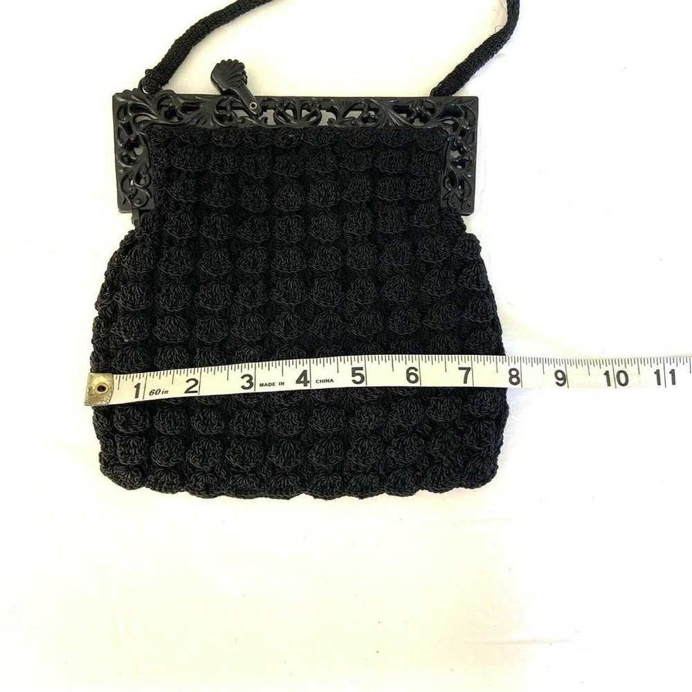 Vintage Black Gimp Corde Crochet Rosette Evening … - image 9
