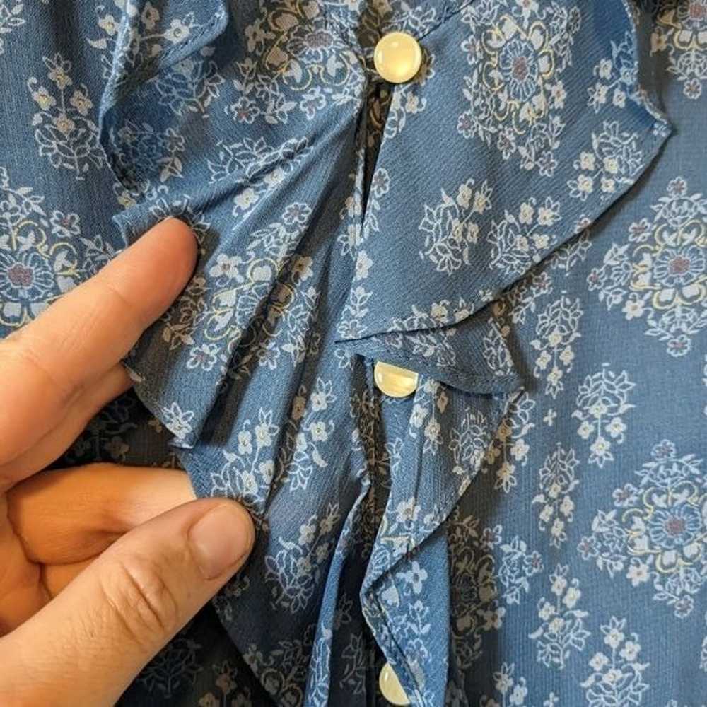 Vintage 90's Blue Sheer Boho Ruffle Long Sleeve S… - image 2