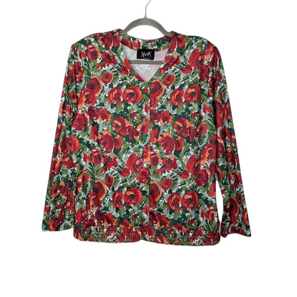 Vtg Rose Art Shoulder Pads 80s Shirt Pullover Blo… - image 1