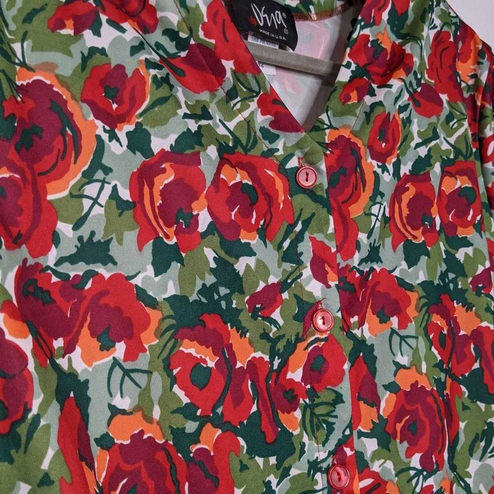 Vtg Rose Art Shoulder Pads 80s Shirt Pullover Blo… - image 6