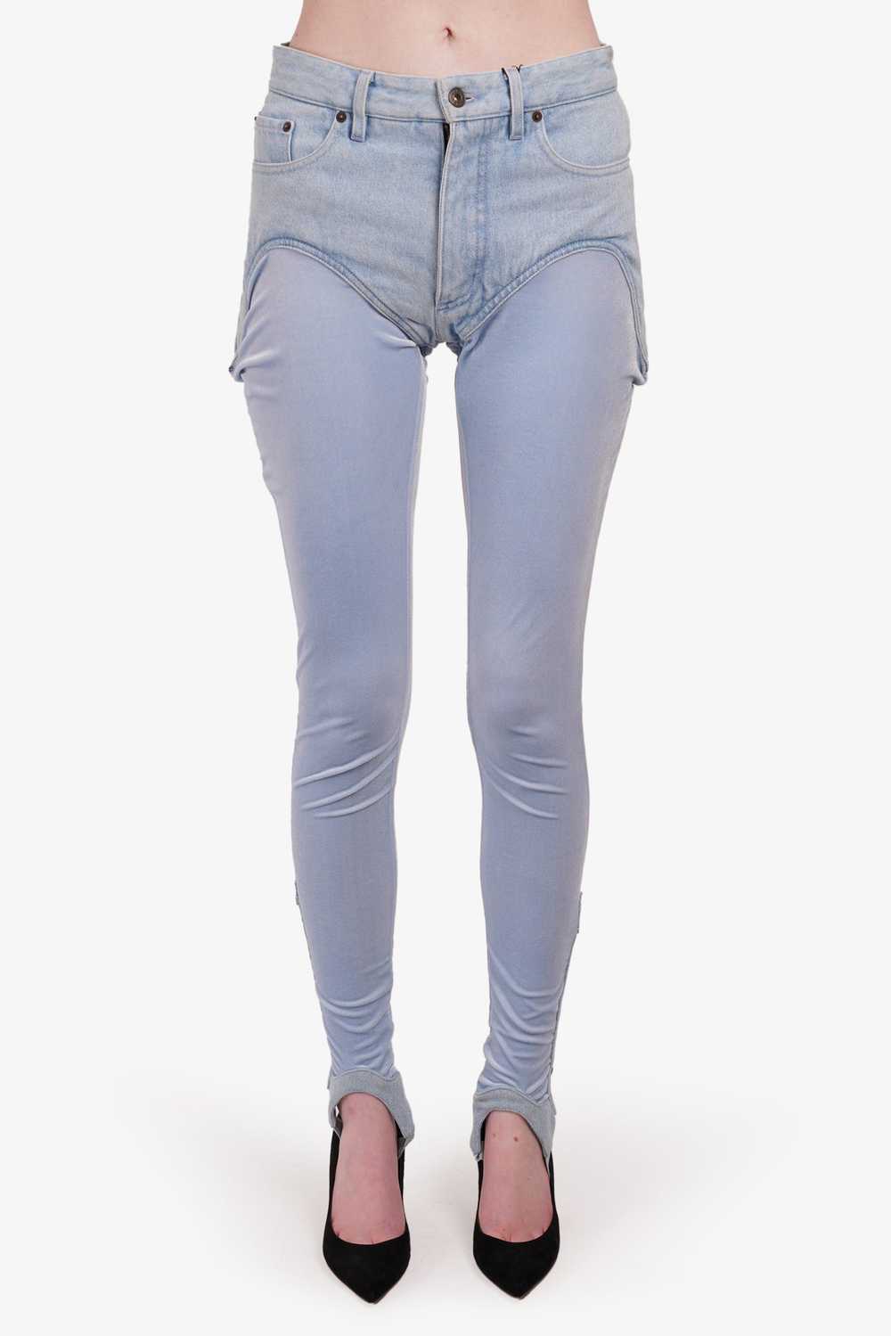 Y Project Blue Denim/Velvet Stirrup Pants Size S - image 1