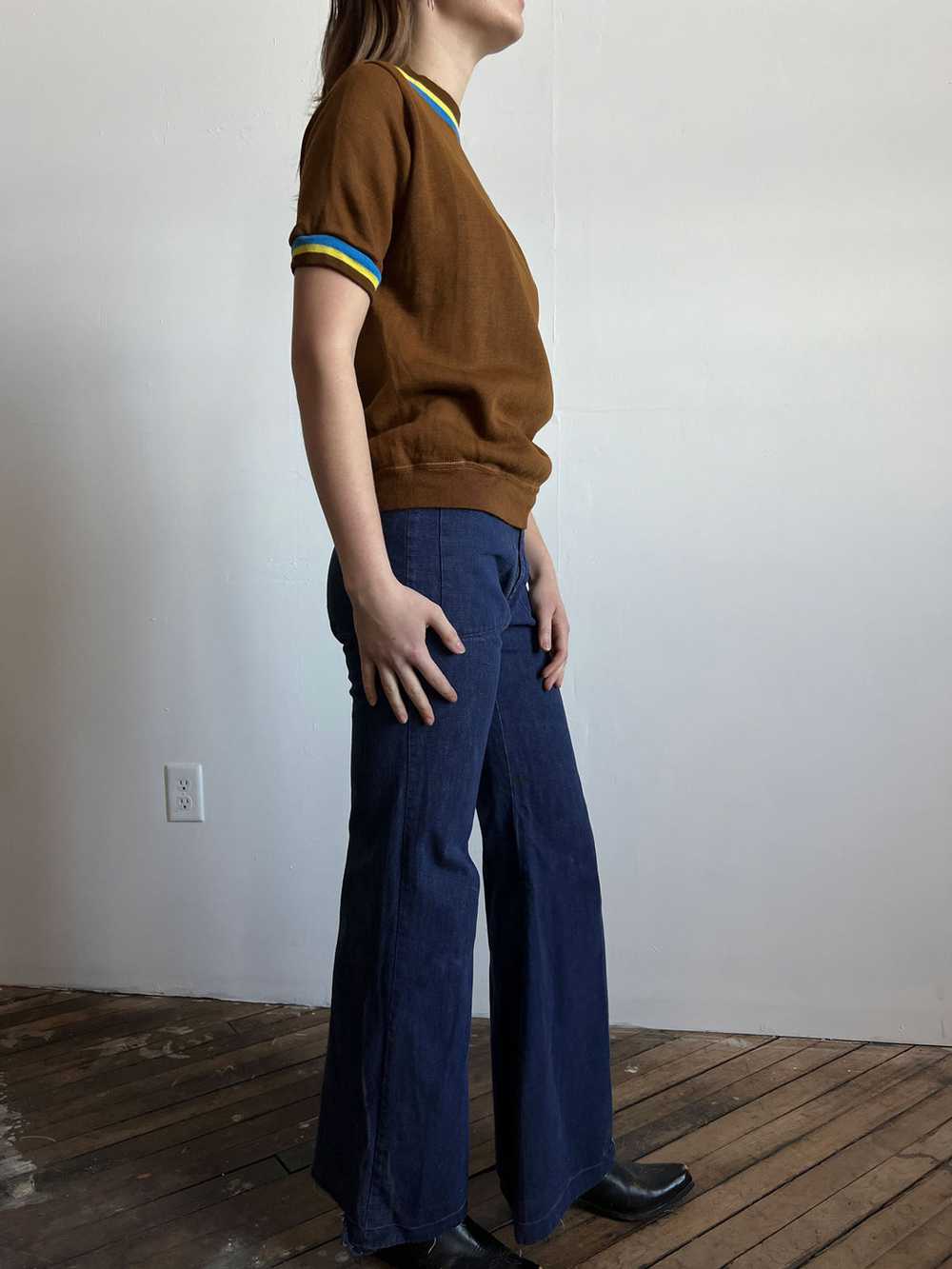 Vintage 1960's Brown Sweater with Striped Cuffs, … - image 3