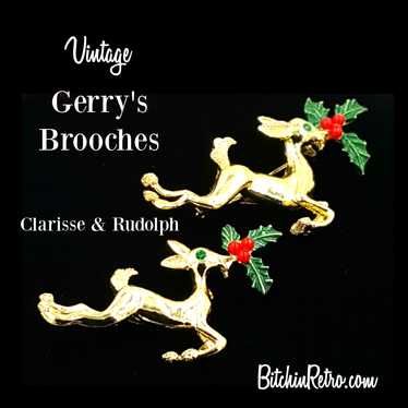 Gerrys Vintage Reindeer Brooch Set with Rudolph a… - image 1