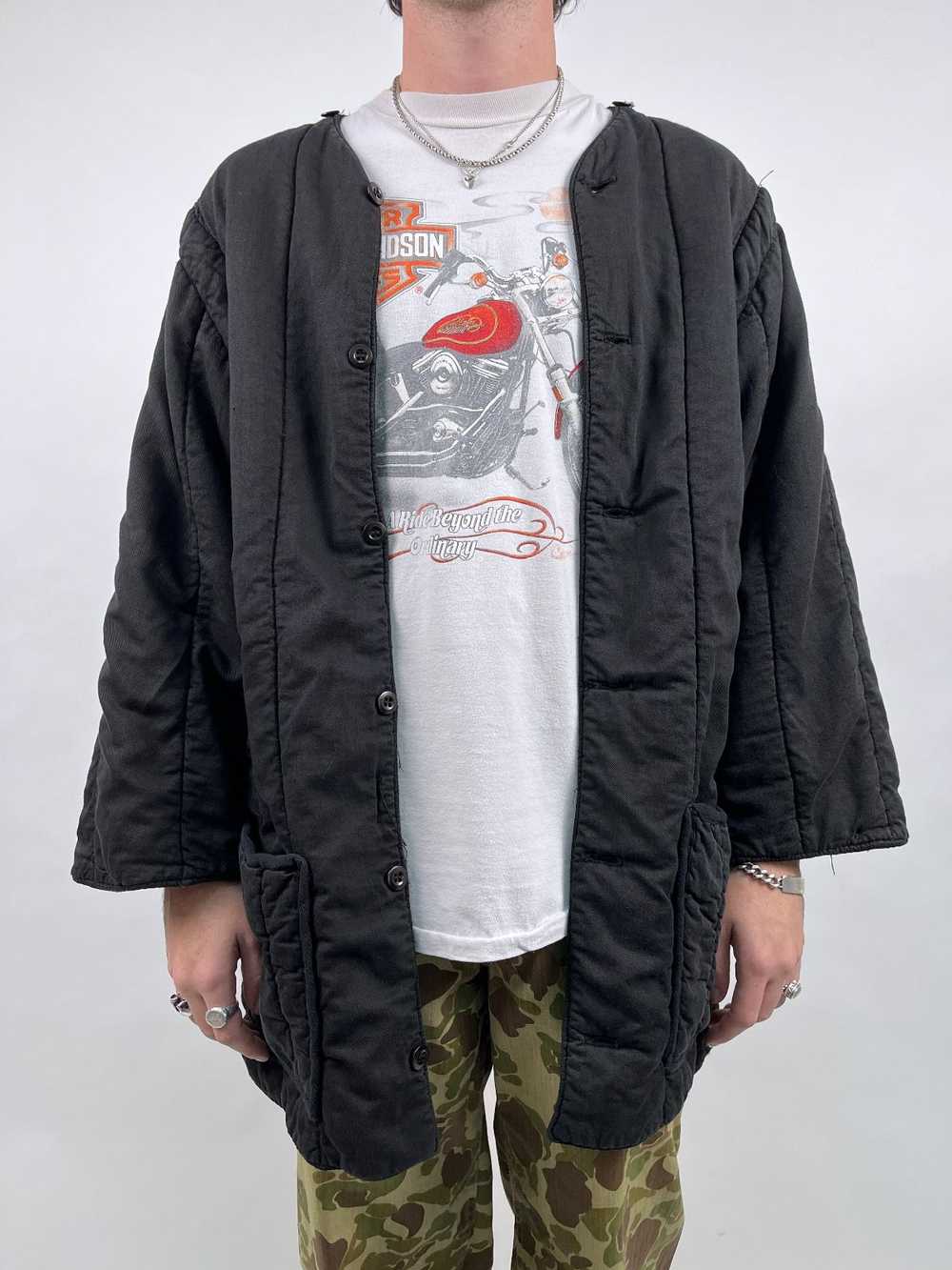 BLACK OVERDYED PARKA CUT THICK QUILTED MILITARY L… - image 6