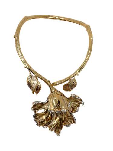 Roberto Cavalli Poppy Flower Choker in Gold Metal,