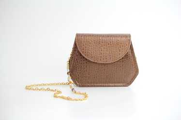 1980s Vintage Embossed Leather Beaded Shoulder Bag - image 1