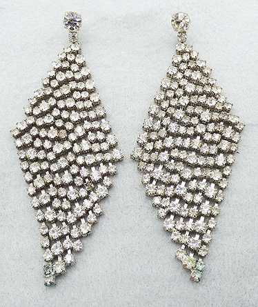 Huge Rhinestone Parallelogram Statement Earrings