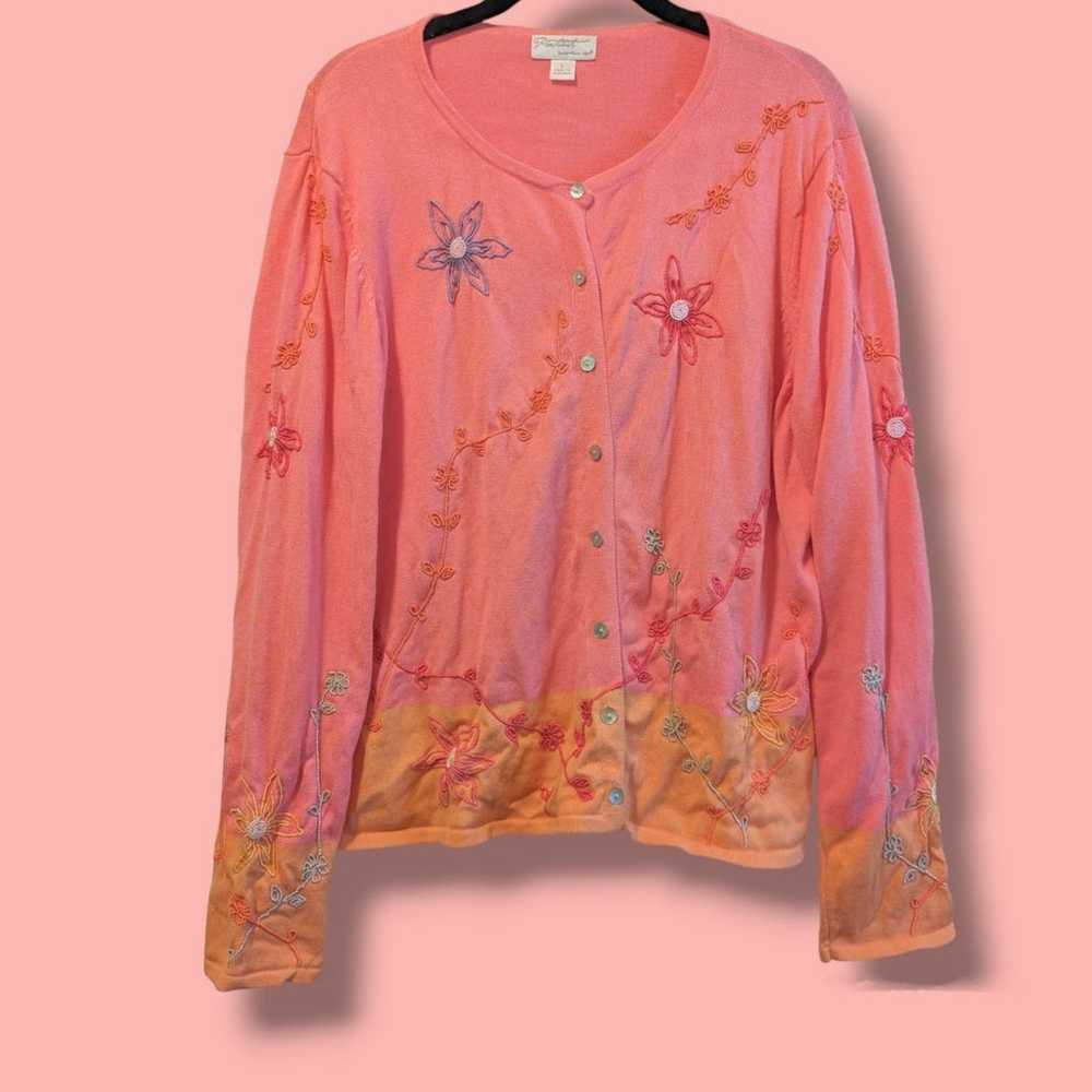 Floral Embroidered Pink Cotton Long Sleeve Cardig… - image 1