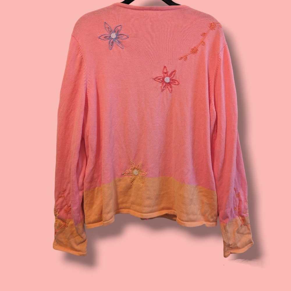 Floral Embroidered Pink Cotton Long Sleeve Cardig… - image 2