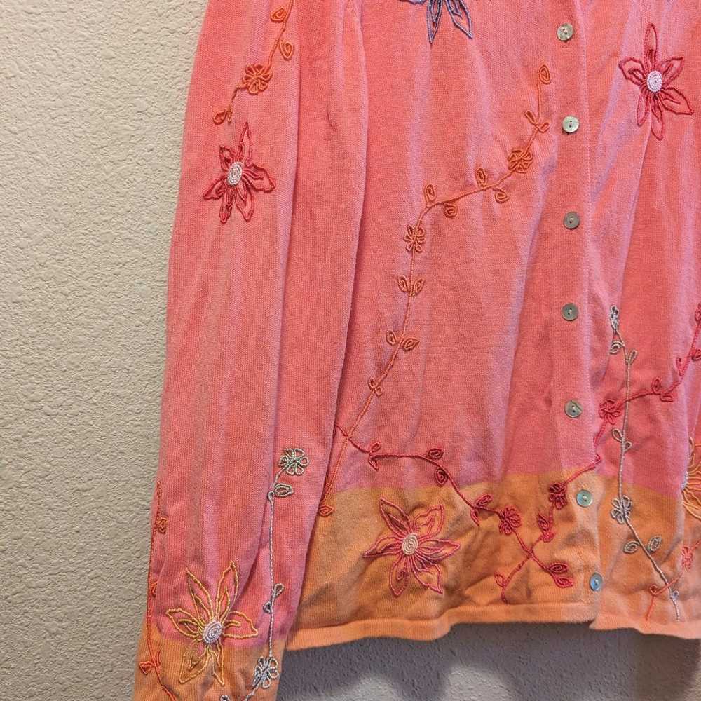 Floral Embroidered Pink Cotton Long Sleeve Cardig… - image 3