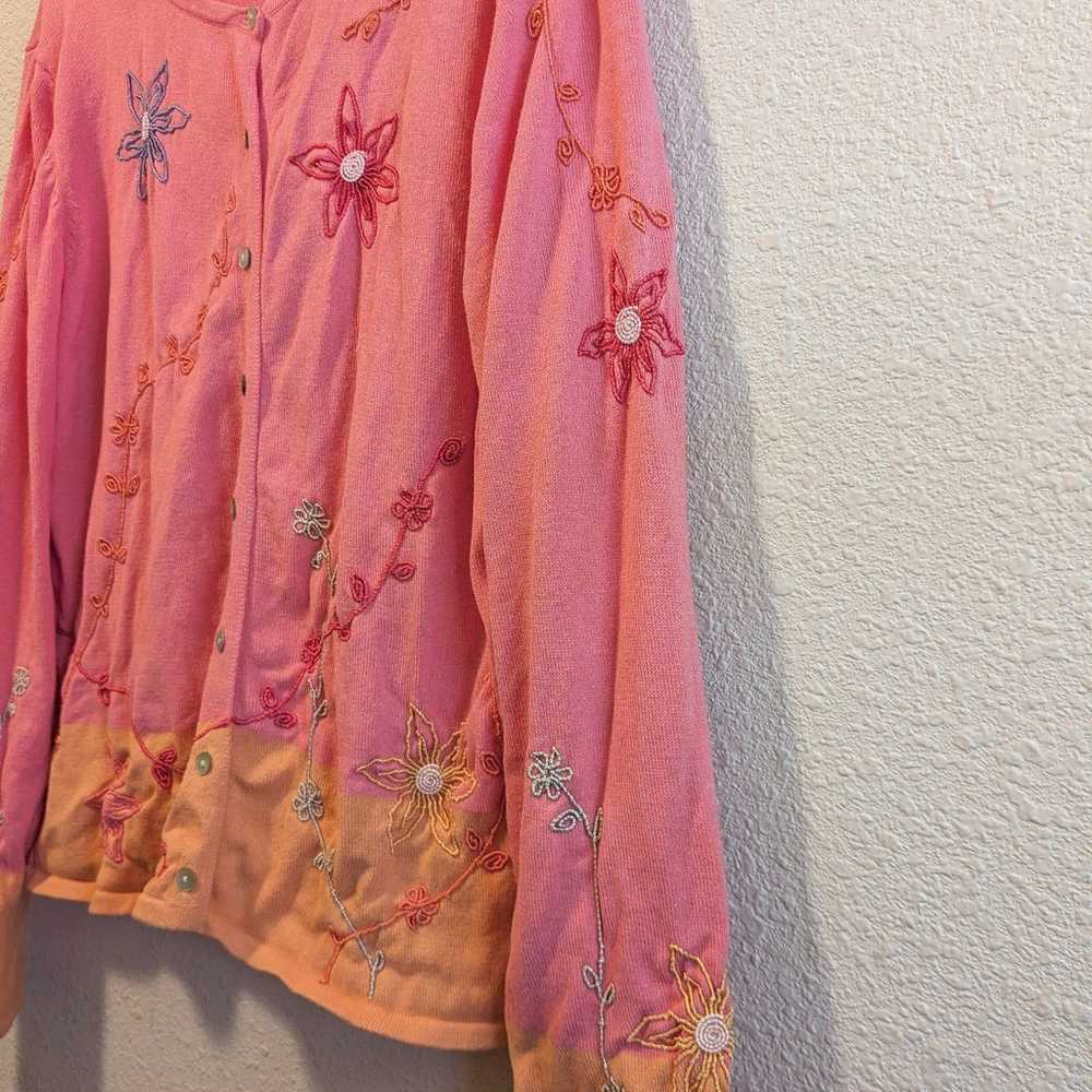 Floral Embroidered Pink Cotton Long Sleeve Cardig… - image 4