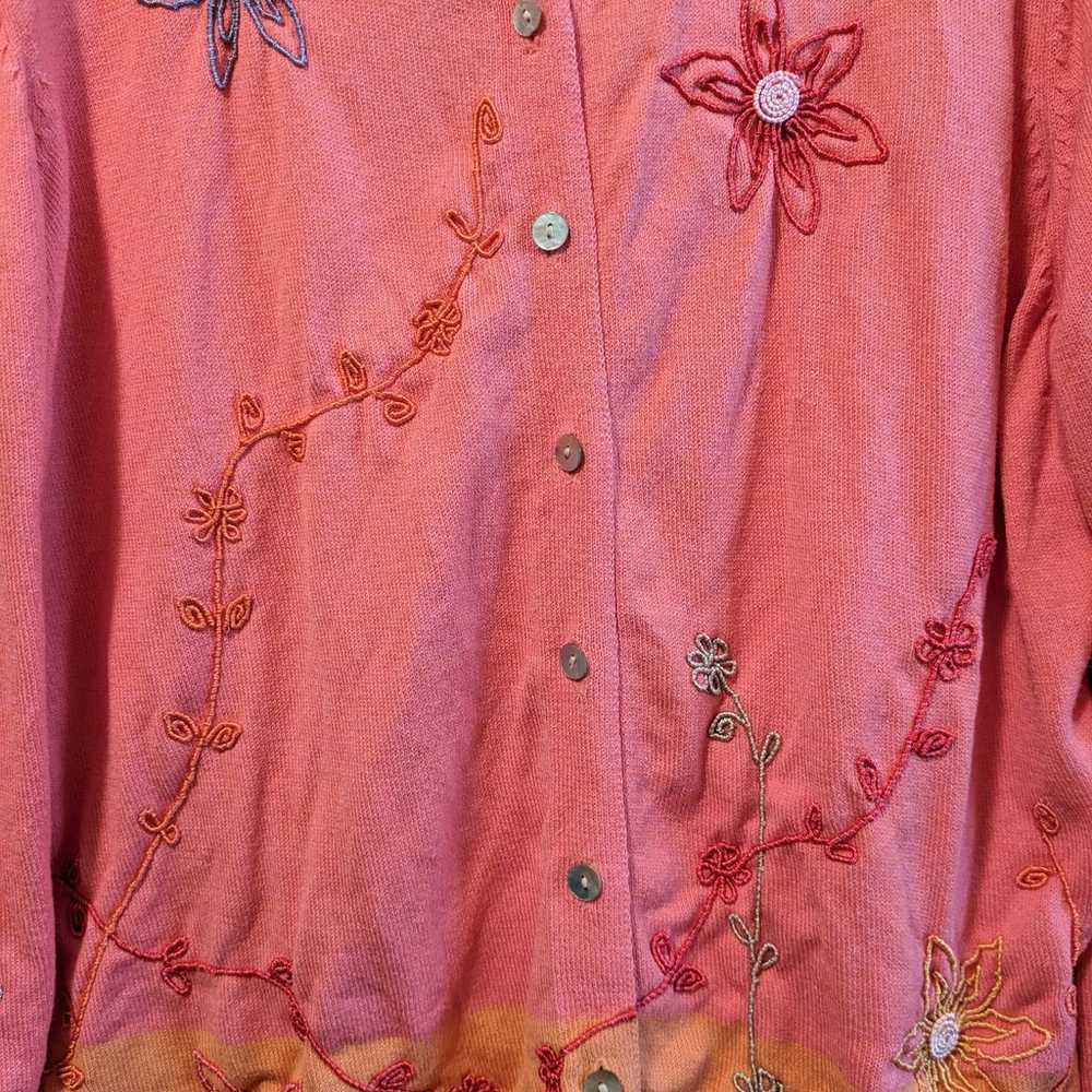 Floral Embroidered Pink Cotton Long Sleeve Cardig… - image 5