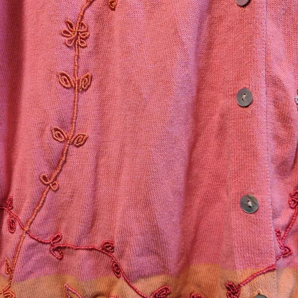 Floral Embroidered Pink Cotton Long Sleeve Cardig… - image 6