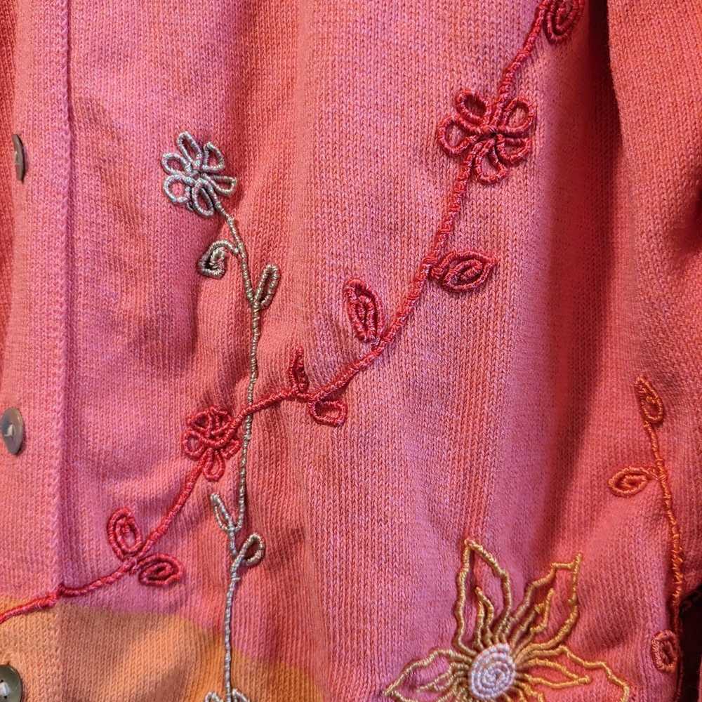 Floral Embroidered Pink Cotton Long Sleeve Cardig… - image 7