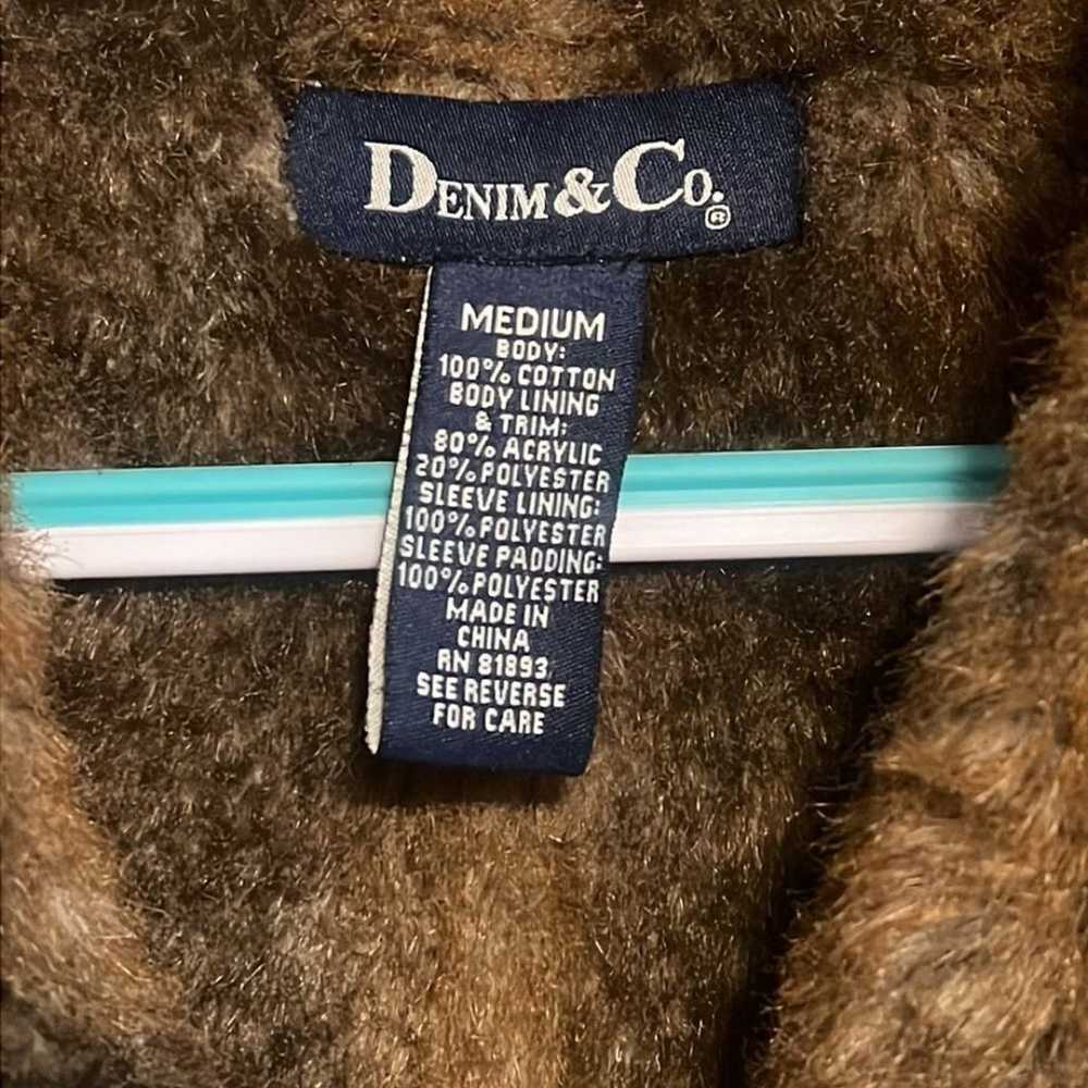90's Denim & Co Women's Dark Blue Denim Faux Fur … - image 2