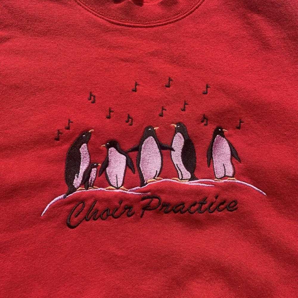 Vintage Embroidered Sweater Penguins Singing "Cho… - image 4