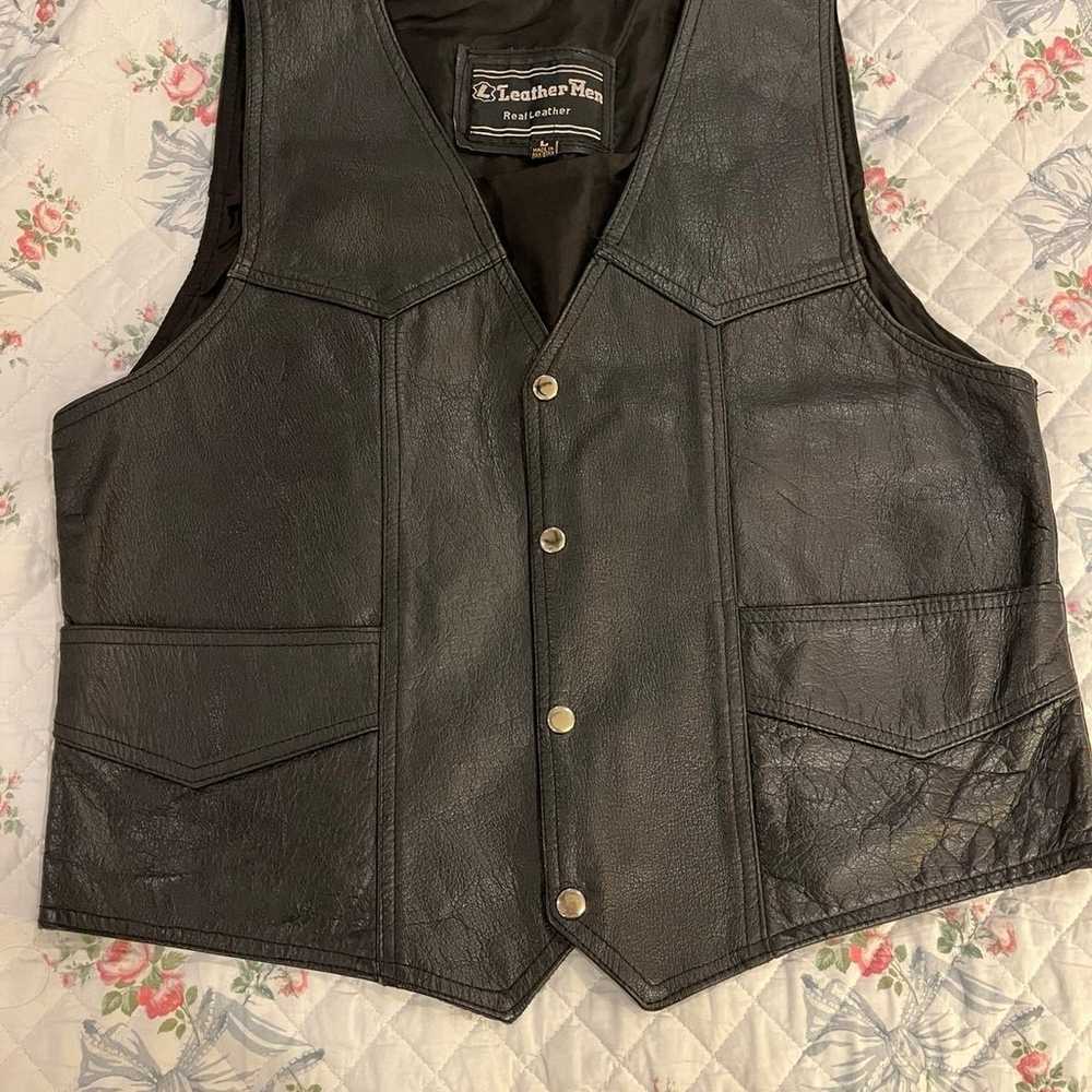 Vintage Black Leather Vest Western size Large - image 1