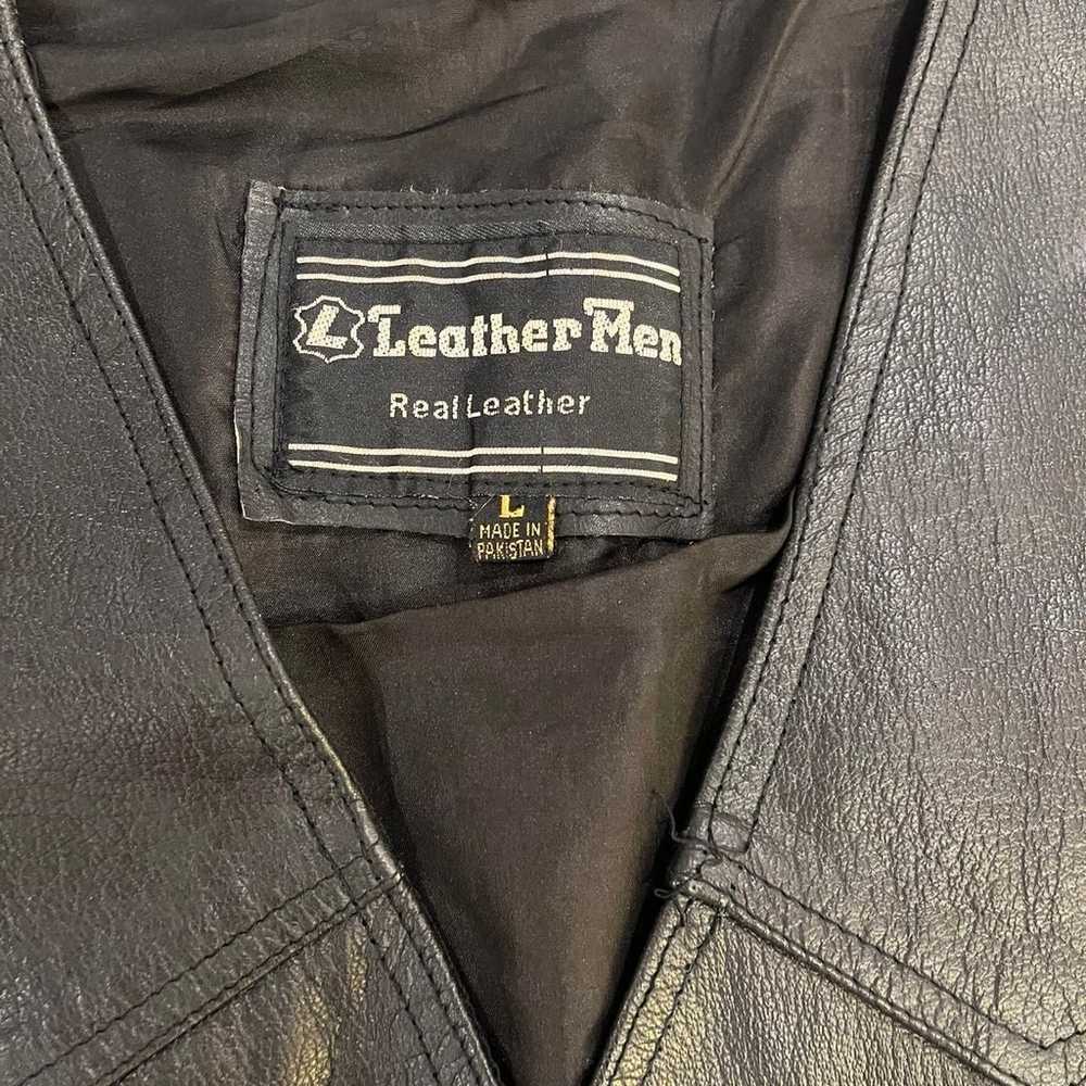 Vintage Black Leather Vest Western size Large - image 3