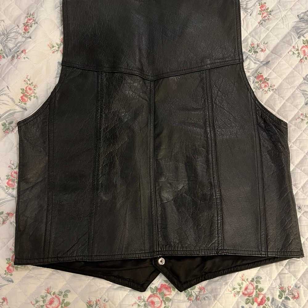 Vintage Black Leather Vest Western size Large - image 6