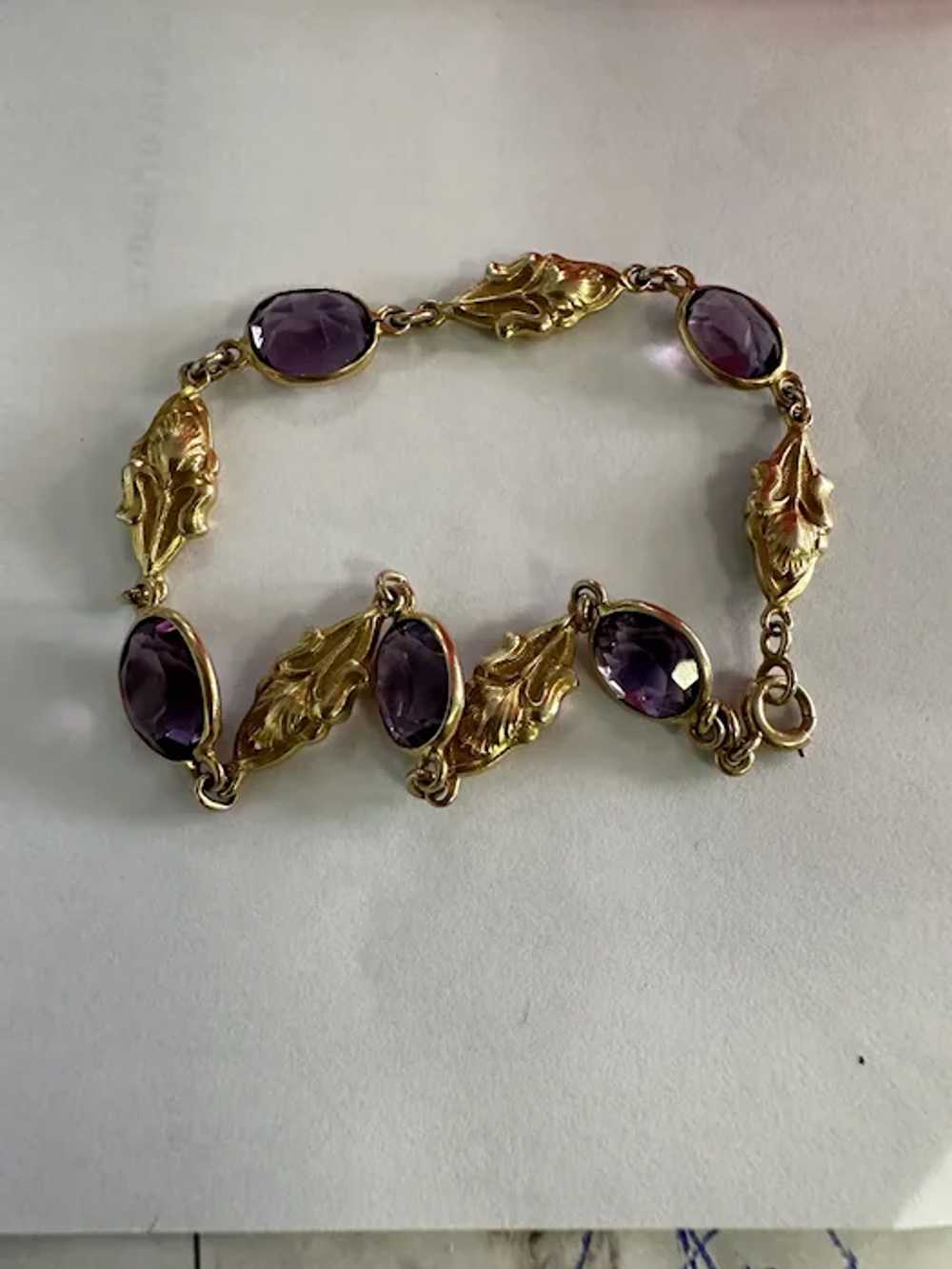 14k Art Nouveau Amethyst Bracelet - image 11