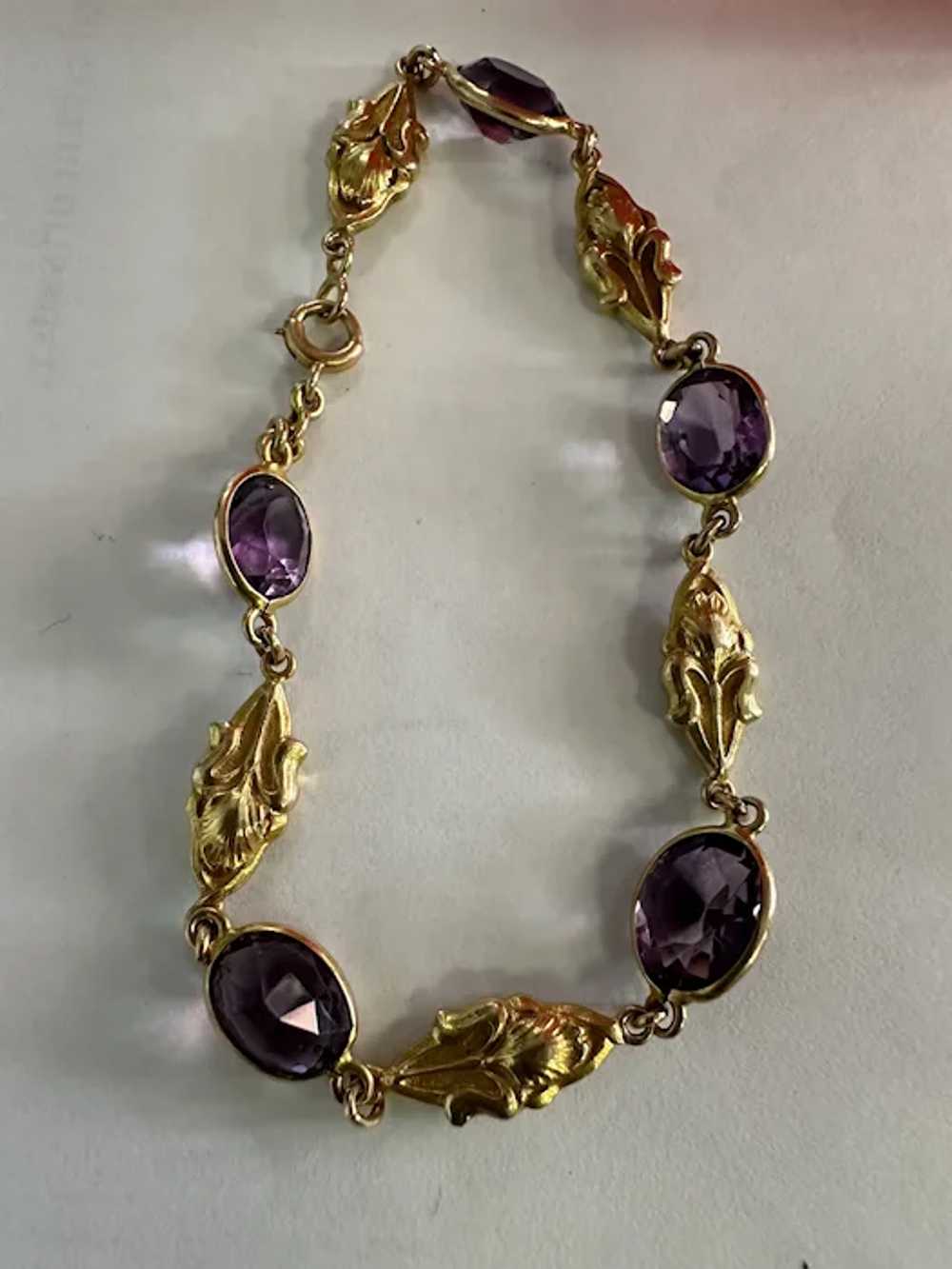 14k Art Nouveau Amethyst Bracelet - image 9