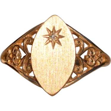 Navette Shaped Signet Ring with Natural Diamond