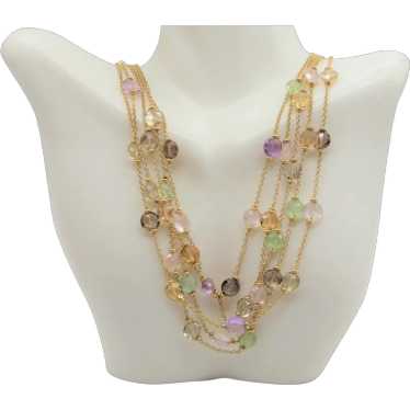 18k Yellow Gold 5 Strand Multi Stone Adjustable Ne