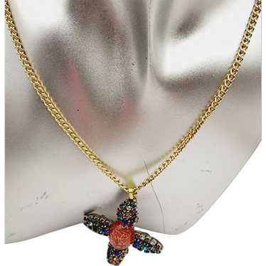 Vintage Jeweled Glass Cross Necklace (A538) - image 1