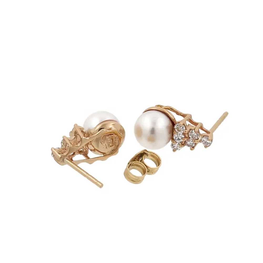 Freshwater Pearl Diamond Drop Earrings 14K Yellow… - image 4